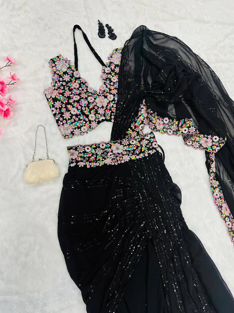 Midnight Blossom Ready To Wear Saree