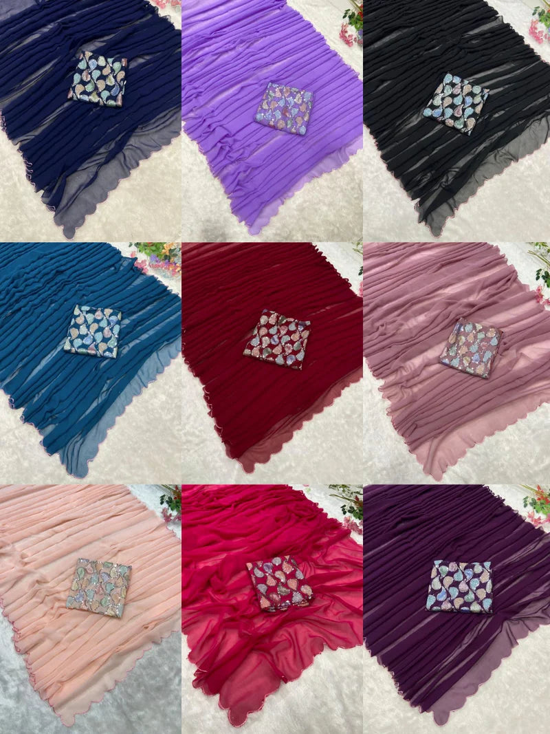 Dizi Georgette Sequins Saree With Blouse