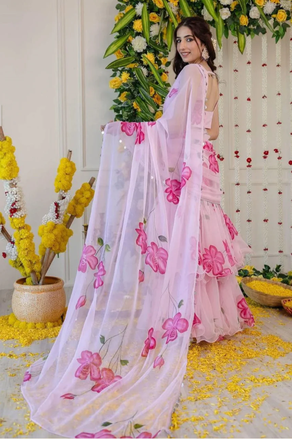 Gulnaar Grace Pink Floral Saree
