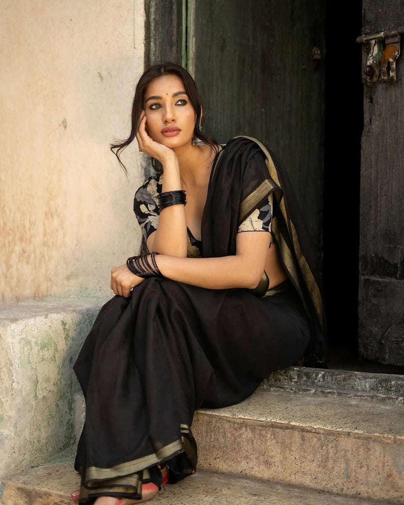 Rangrez Black Mul Saree