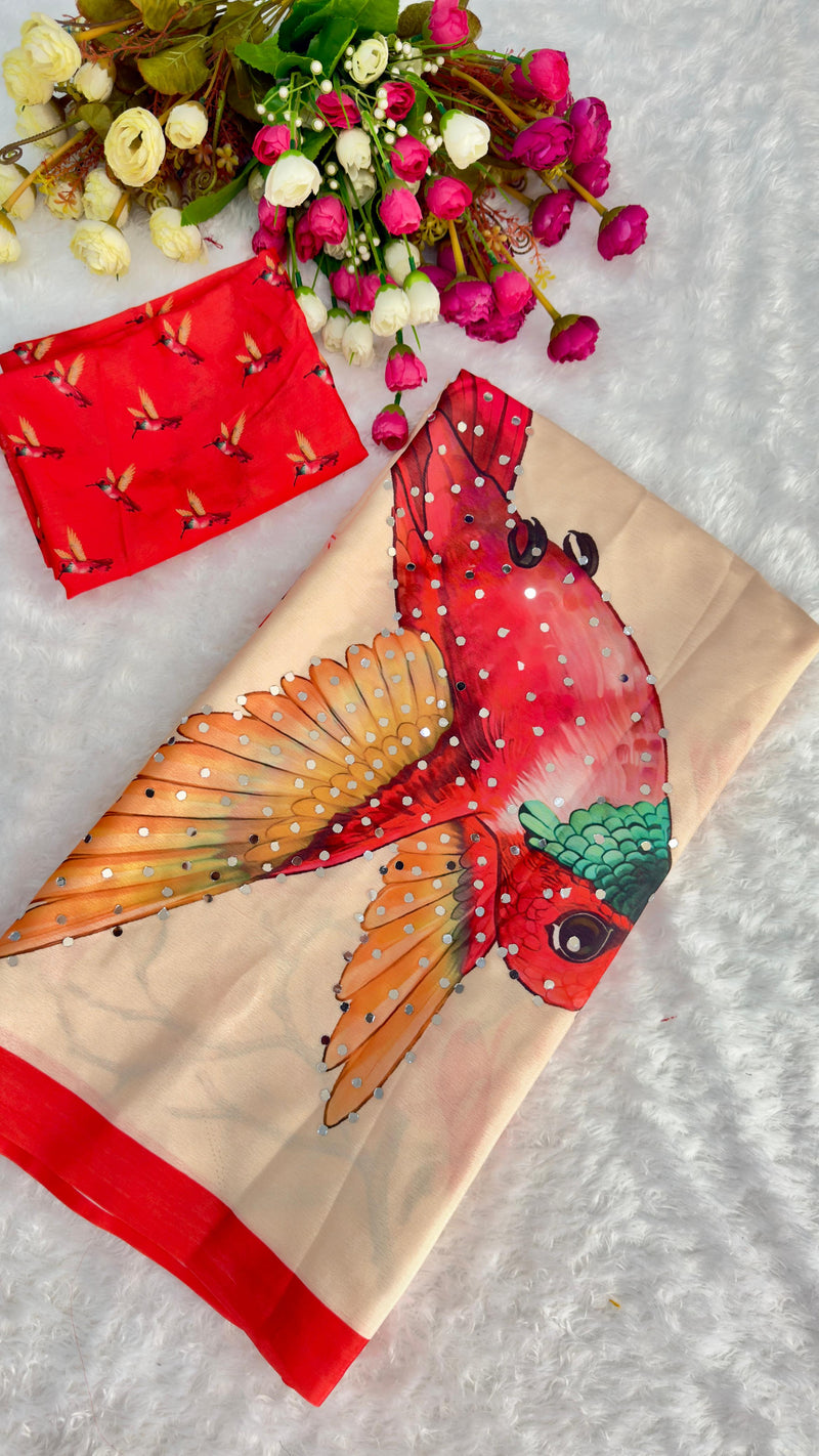 Crimson Hummingbird Saree