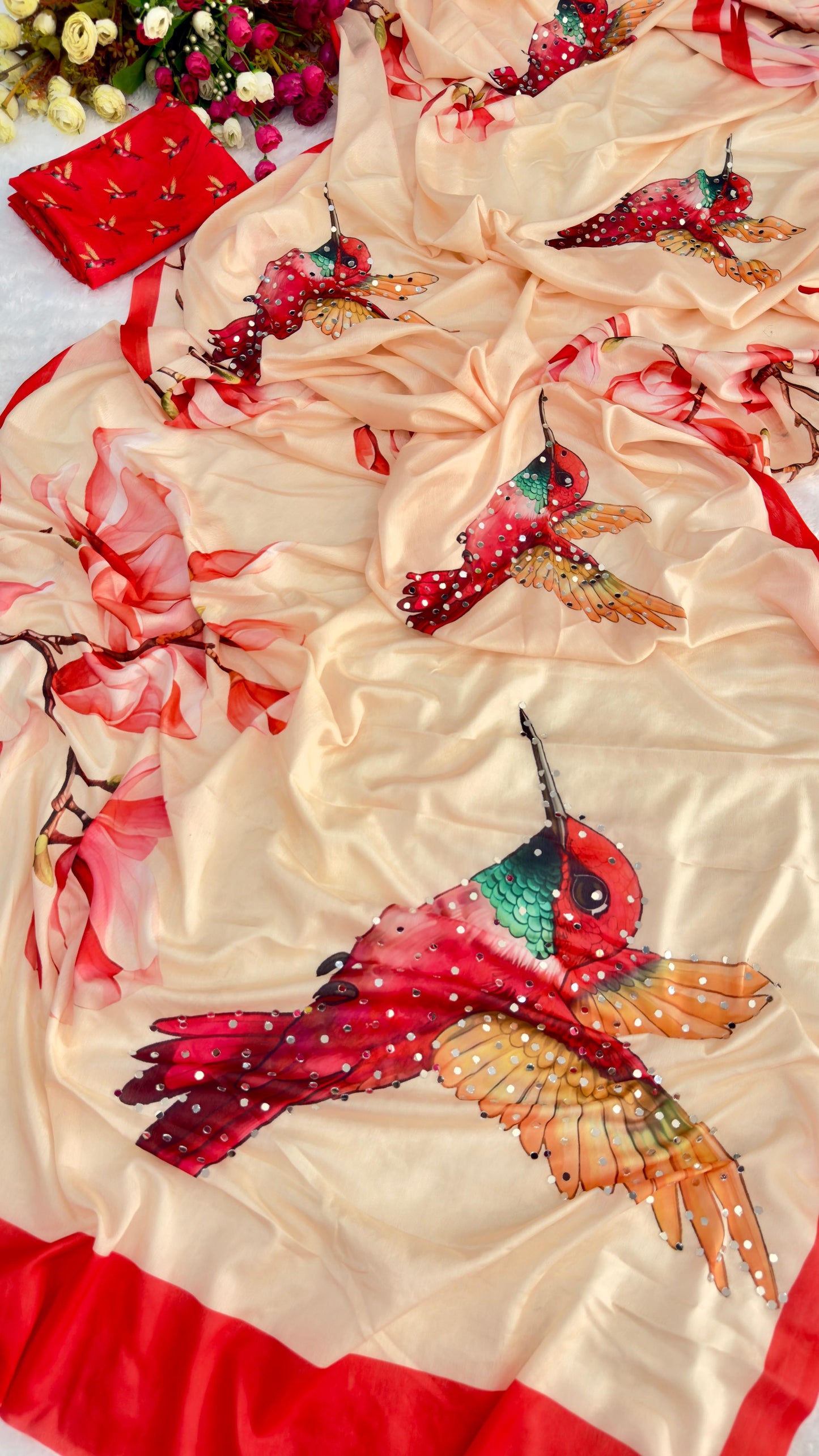 Crimson Hummingbird Saree