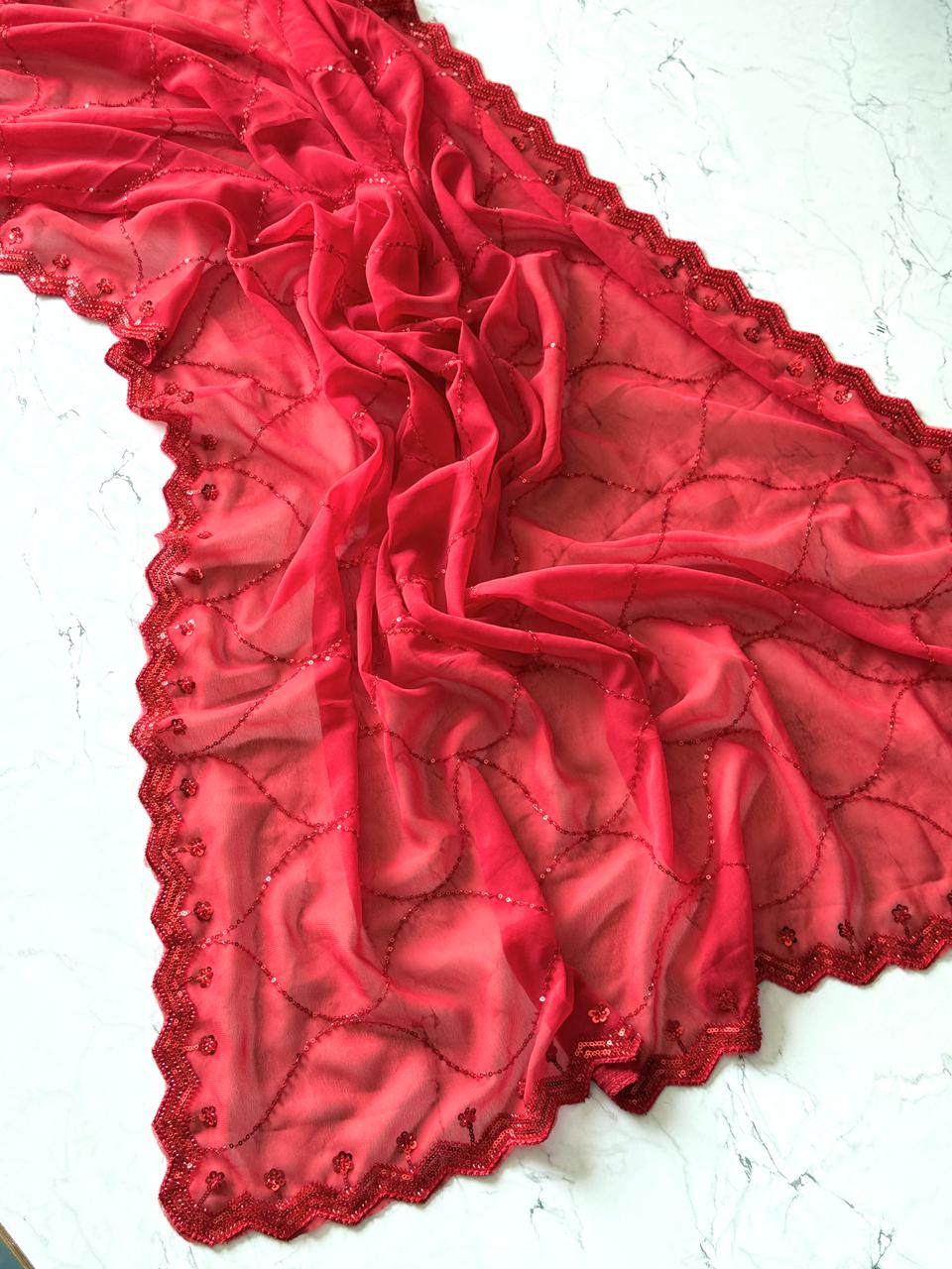 Crimson Lace Saree
