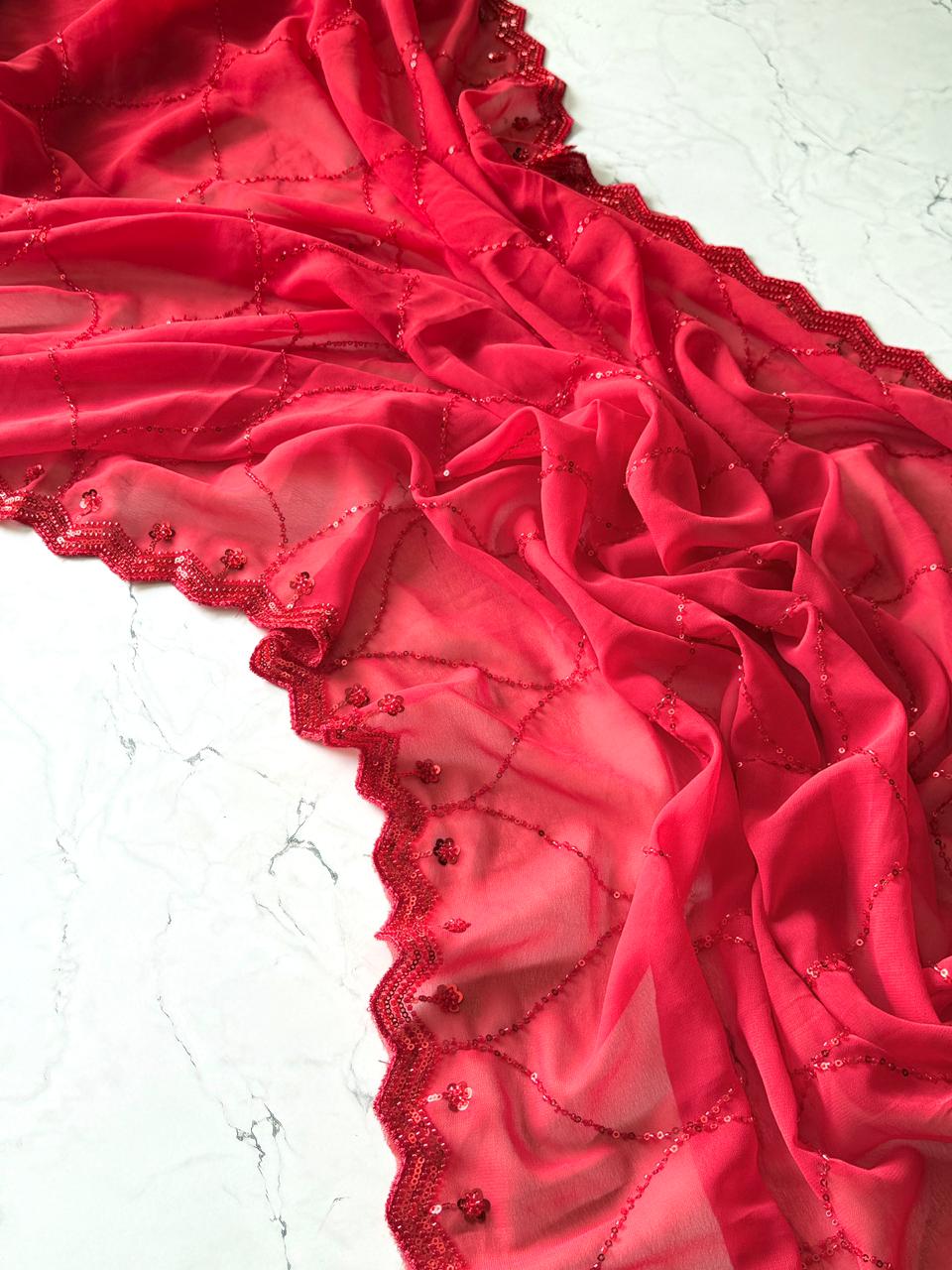Crimson Lace Saree