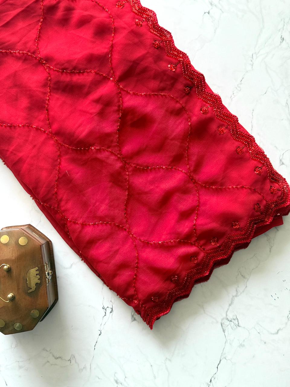 Crimson Lace Saree