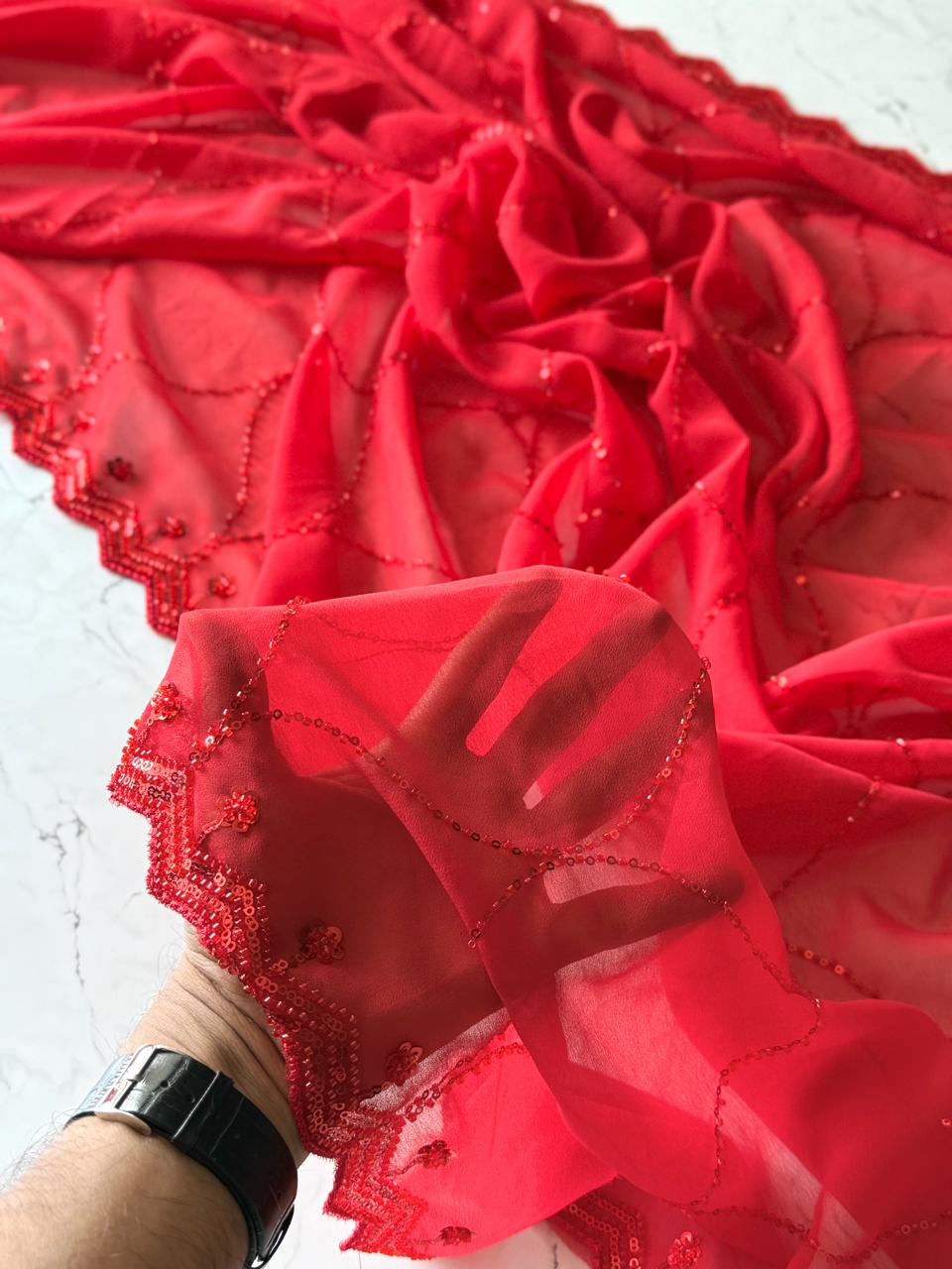 Crimson Lace Saree