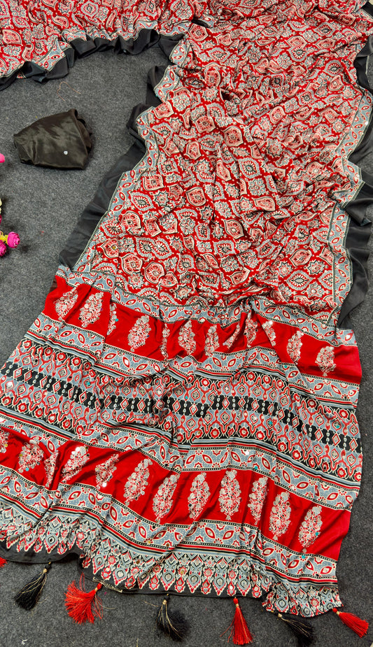 Ajrakh Prism Saree