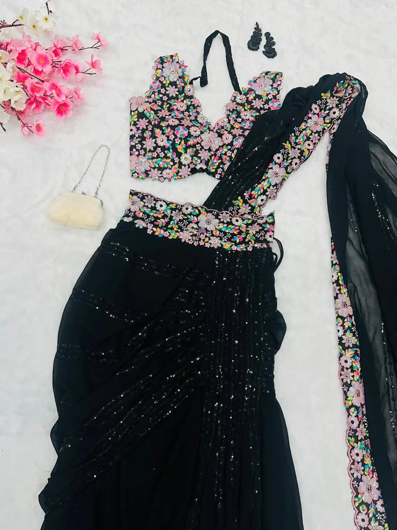 Midnight Blossom Ready To Wear Saree