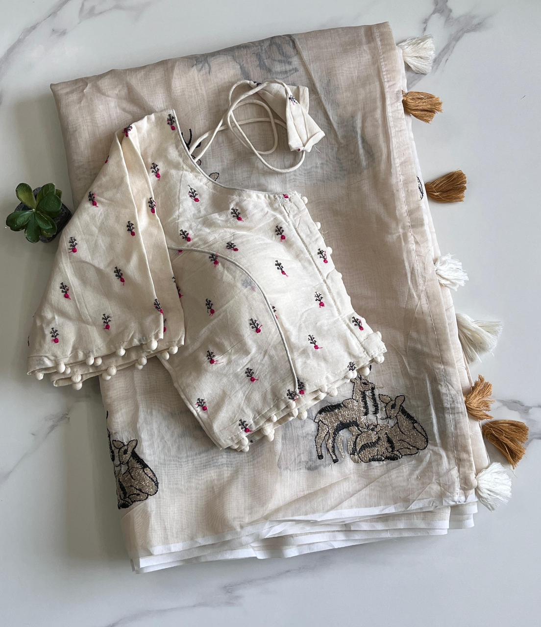 Deer Motif Handloom Saree