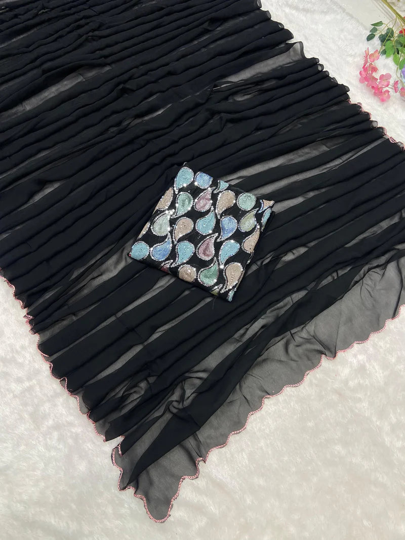 Dizi Georgette Sequins Saree With Blouse