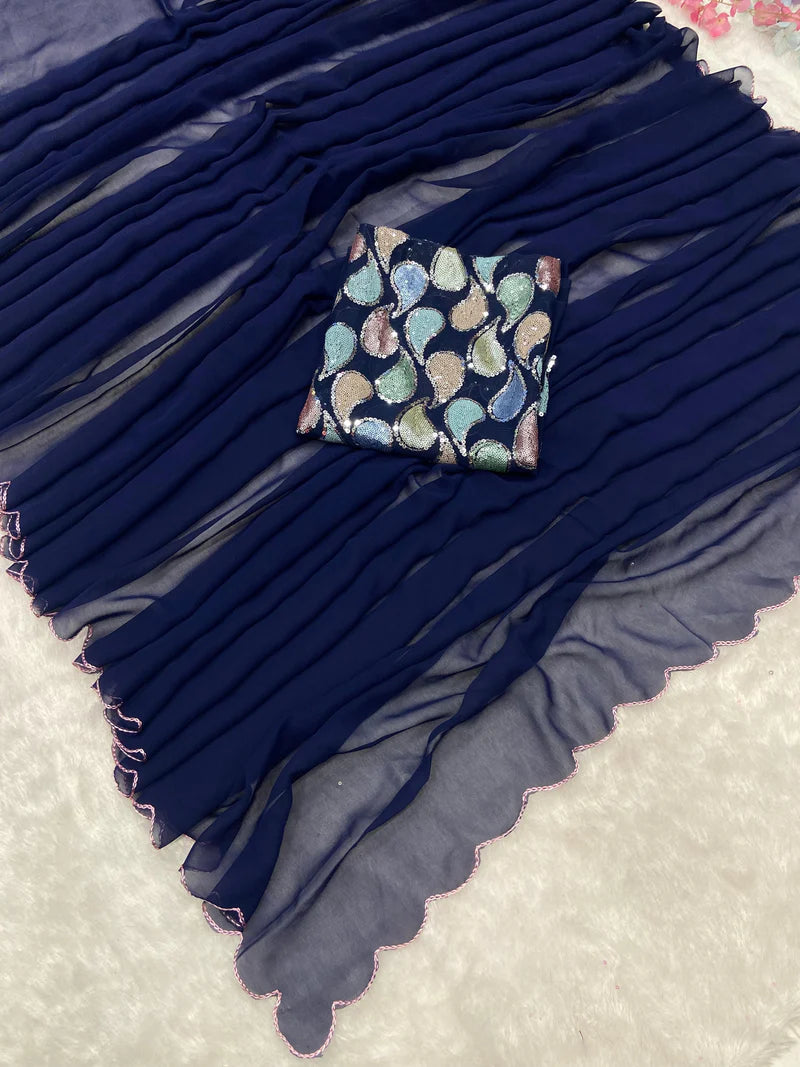 Dizi Georgette Sequins Saree With Blouse