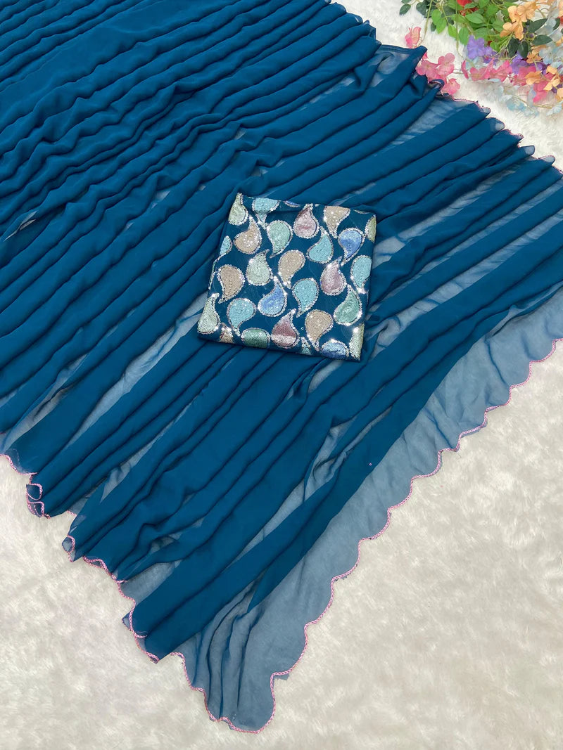 Dizi Georgette Sequins Saree With Blouse