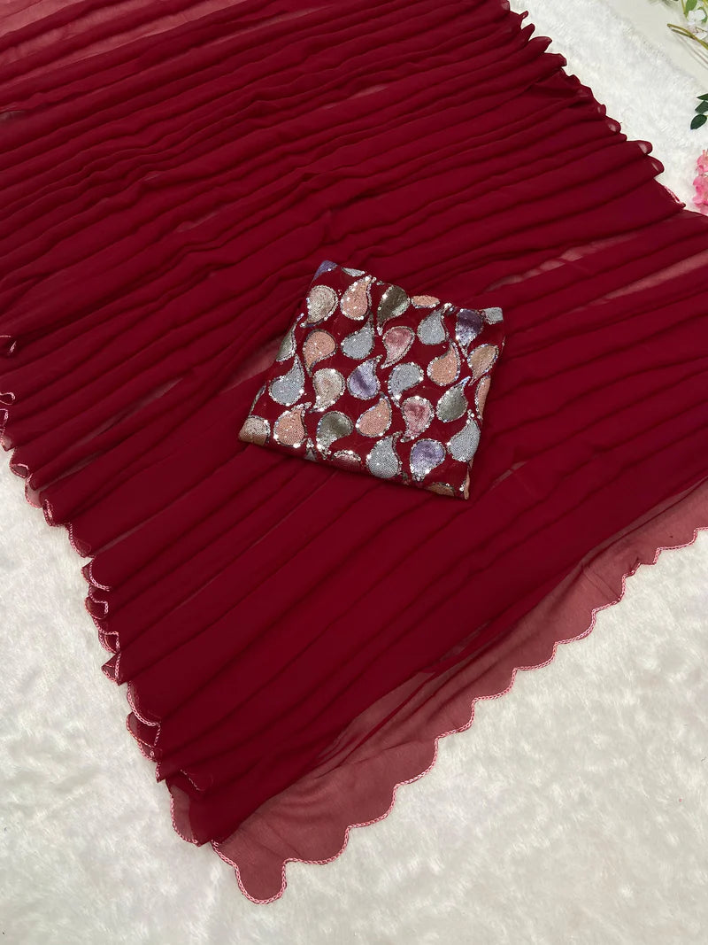 Dizi Georgette Sequins Saree With Blouse