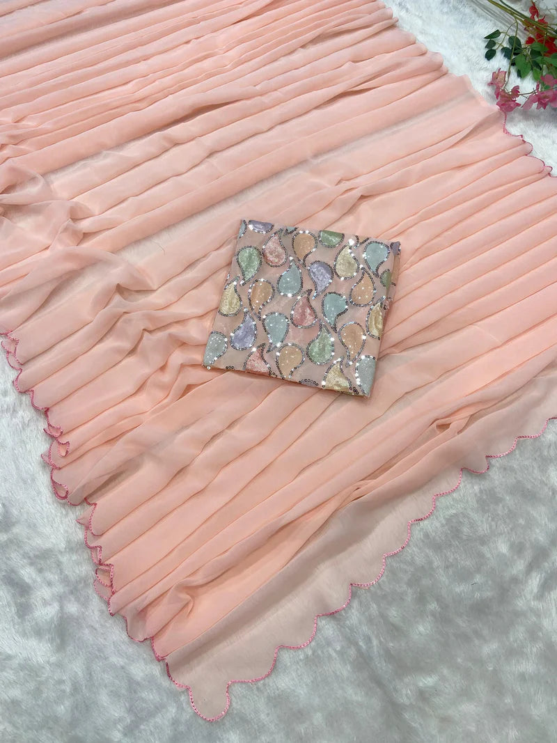 Dizi Georgette Sequins Saree With Blouse