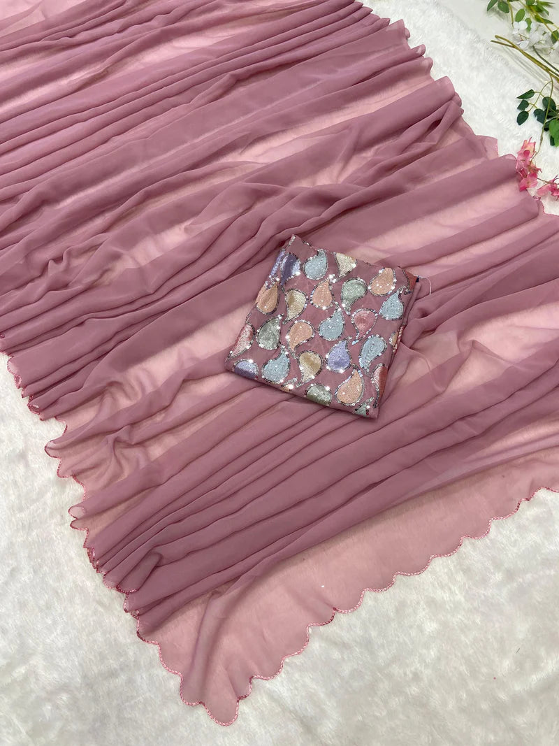 Dizi Georgette Sequins Saree With Blouse