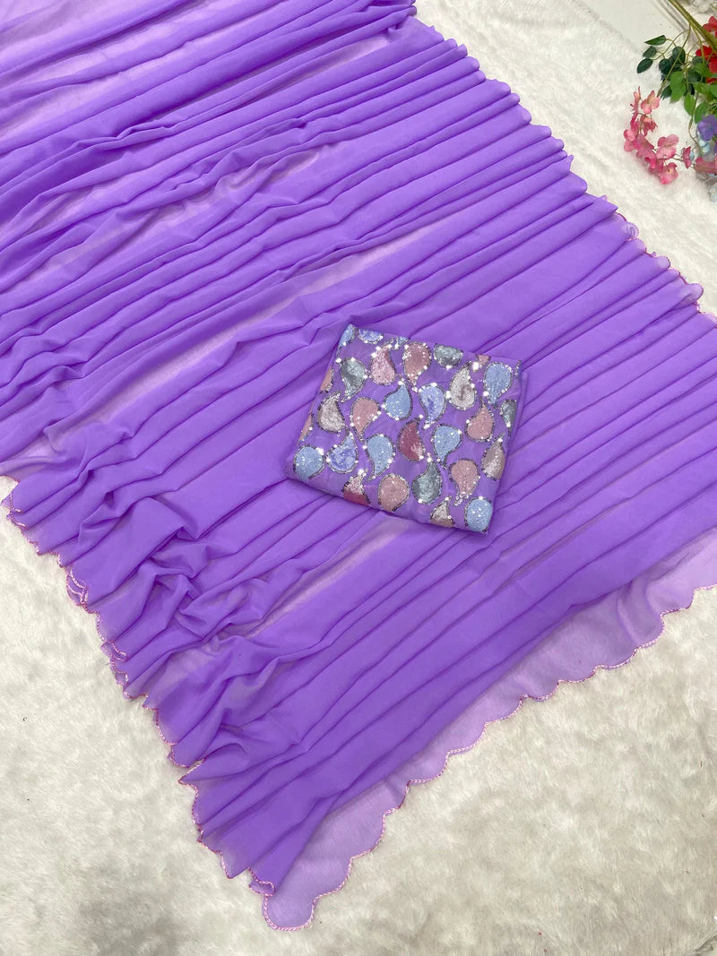 Dizi Georgette Sequins Saree With Blouse
