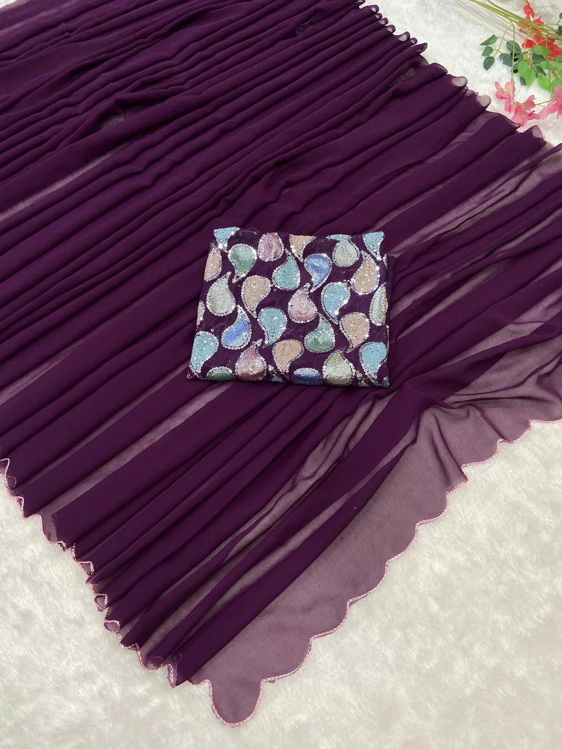 Dizi Georgette Sequins Saree With Blouse